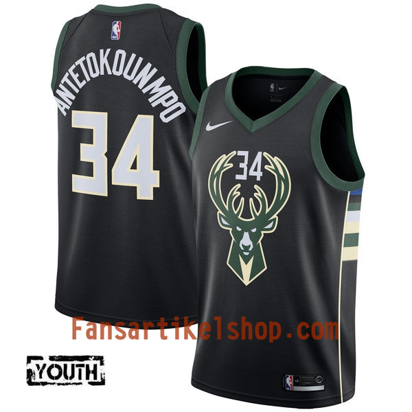 NBA Milwaukee Bucks Trikot Giannis Antetokounm 34 Nike 2017-18 Schwarz Swingman - Kinder